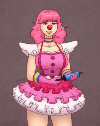 Rule 34 | 1girl, ace attorney, air pump, animated, animated gif, armor, breast expansion, breasts, bursting breasts, buttons, capcom, choker, cleavage, clown girl, clown nose, dress, female focus, frilled skirt, frills, geiru toneido, gloves, huge breasts, large breasts, lips, looking at viewer, objection, pauldrons, phoenix wright: ace attorney - spirit of justice, pink hair, popped button, pressurizedpleasure, rainbow, short dress, shoulder armor, skirt, solo, suspenders, torn clothes