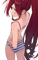 Rule 34 | 1girl, :p, ass, back, bikini, blue eyes, blush, breasts, hand on own hip, highres, hipa (some1else45), long hair, original, red hair, simple background, small breasts, solo, some1else45, striped bikini, striped clothes, swimsuit, tongue, tongue out, very long hair, white background