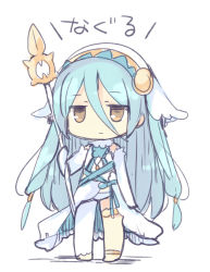 Rule 34 | 1girl, :|, anklet, asymmetrical legwear, azura (fire emblem), bad id, bad pixiv id, barefoot, blue hair, chibi, closed mouth, elbow gloves, fire emblem, fire emblem fates, gloves, holding, jewelry, jitome, long hair, nintendo, simple background, solo, staff, teu (navy), thigh strap, triangle mouth, uneven legwear, white gloves, white legwear, yellow eyes