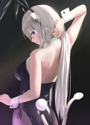 Rule 34 | 1girl, adjusting hair, animal ears, black leotard, black pantyhose, breasts, collar, detached collar, extra ears, fake animal ears, fake tail, grey eyes, grey hair, highres, hololive, large breasts, leotard, lion ears, lion girl, lion tail, long hair, looking at viewer, open mouth, pantyhose, playboy bunny, rabbit ears, rabbit tail, shishiro botan, sideboob, smile, solo, strapless, strapless leotard, tail, torjun 111, virtual youtuber, white collar, white wrist cuffs, wrist cuffs