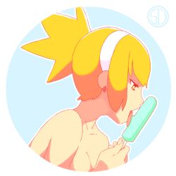 Rule 34 | 1girl, animated, animated gif, blonde hair, earrings, food, hair ornament, hairband, jewelry, licking, lowres, nude, popsicle, saltyicecream, sexually suggestive, short hair, tongue, tongue out