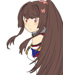 Rule 34 | 10s, 1girl, bai lao shu, brown hair, cherry blossoms, detached sleeves, flower, hair flower, hair ornament, highres, kantai collection, long hair, ponytail, red eyes, solo, very long hair, yamato (kancolle)