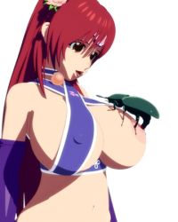 Rule 34 | 1girl, animated, animated gif, bestiality, bouncing breasts, breasts, bug, cleavage, elbow gloves, eromon, gloves, huge breasts, kousaka tamaki, large breasts, lowres, midriff, nipple penetration, no bra, purple gloves, red hair, sex, sideboob, simple background, standing, to heart (series), to heart 2, to heart 2 dungeon travelers, tongue, tongue out, upper body, white background