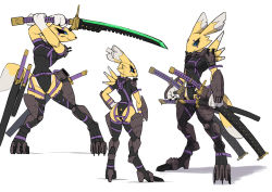 Rule 34 | armor, black sclera, blue eyes, colored sclera, digimon, fox, furry, highres, renamon, sat-v12, sword, tail, weapon