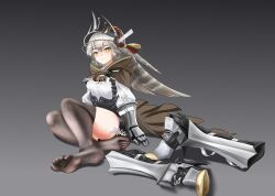 Rule 34 | 1girl, absurdres, arknights, boots, fartooth (arknights), feet, grey hair, highres, light blush, long hair, looking at viewer, ming, see-through, see-through legwear, shoes, soles, thighhighs, toes, unworn boots, unworn shoes, yellow eyes