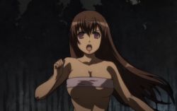 Rule 34 | 1girl, animated, animated gif, bouncing breasts, breasts, brown hair, cleavage, hyakka ryouran samurai girls, large breasts, long hair, lowres, open mouth, running, tokugawa sen, underboob
