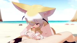 Rule 34 | 1boy, 1girl, 3d, animal ears, animated, beach, blush, breasts, cum, cum in mouth, fellatio, fennec (kemono friends), fox ears, fox tail, hetero, highres, kemono friends, video, nipples, nude, oral, outdoors, penis, saliva, small breasts, sound, tail, torea, uncensored