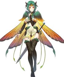 Rule 34 | 1girl, black footwear, boots, breasts, bridal gauntlets, brown eyes, butterfly wings, cape, closed mouth, denim, denim shorts, dress, elincia ridell crimea, fire emblem, fire emblem: path of radiance, fire emblem: radiant dawn, fire emblem heroes, full body, gradient clothes, green hair, hair ornament, hand up, highres, insect wings, looking at viewer, medium breasts, nintendo, official alternate costume, official art, short dress, shorts, smile, solo, standing, sword, thigh boots, thighhighs, thighs, thorns, tiara, transparent background, weapon, wings