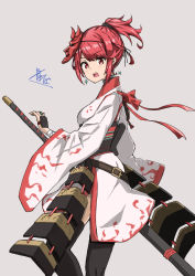 Rule 34 | 1girl, absurdres, alternate costume, aotsuba, armor, breasts, highres, japanese armor, japanese clothes, large breasts, mask, pyra (xenoblade), red eyes, red hair, samurai, short hair, simple background, solo, swept bangs, tengu mask, white background, xenoblade chronicles (series), xenoblade chronicles 2