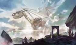 Rule 34 | 1other, artist name, bad id, bad twitter id, cloud, cloudy sky, commentary request, day, dragon, dragon wings, fantasy, landscape, miso katsu, mountain, original, outdoors, scenery, sky, solo, wings
