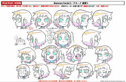 Rule 34 | 1girl, closed eyes, closed mouth, color trace, commentary request, expressions, handa shuuhei, highres, looking at viewer, multiple views, nervous, notes, official art, open mouth, production art, profile, ramona flowers, scott pilgrim (series), scott pilgrim takes off, second-party source, short hair, simple background, smile, sweat, translation request, white background, wide-eyed