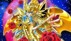 Rule 34 | blue hair, flower, golden cloth, looking at viewer, pisces aphrodite, rose, saint seiya, tagme