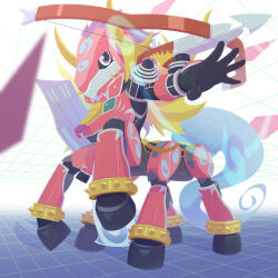 belt digimon digimon_(creature) highres horns looking_at_viewer sleipmon solo tail