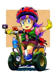 Rule 34 | blue eyes, child, dr. slump, glasses, gloves, helmet, norimaki arale, purple hair, shoes, tricycle