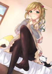 Rule 34 | 1girl, absurdres, bad id, bad pixiv id, bed, bedroom, black pantyhose, blush, brown hair, fang, feet, green eyes, hair bobbles, hair ornament, highres, indoors, inuyama aoi, long hair, long sleeves, looking at viewer, maka neko, no shoes, open mouth, panties, panties under pantyhose, pantyhose, pantyshot, sitting, skin fang, smile, solo, stuffed animal, stuffed dog, stuffed toy, thick eyebrows, thighband pantyhose, toes, underwear, white panties, yurucamp