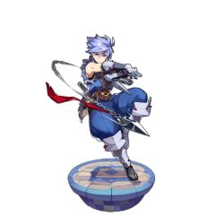 Rule 34 | 1boy, bare shoulders, blue hair, dagger, dragalia lost, full body, holding, incoming attack, jurota, knife, kunai, looking at viewer, male focus, ninja, non-web source, official art, purple eyes, saitou naoki, sandals, short hair, solo, throwing, transparent background, weapon