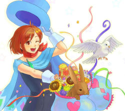 Rule 34 | 1girl, boots, brooch, brown hair, rabbit, capcom, cape, dress, fanny pack, gloves, ace attorney, hat, jewelry, magician, trucy wright, panties, scarf, top hat, underwear