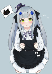 Rule 34 | absurdres, assault rifle, blunt bangs, blush, cat, fn fnc, girls&#039; frontline, green eyes, gun, hair ornament, hat, highres, hk416 (black kitty&#039;s gift) (girls&#039; frontline), hk416 (girls&#039; frontline), open mouth, pepsi2330, rifle, silver hair, simple background, tagme, twintails, weapon