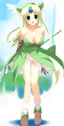 Rule 34 | 1girl, blonde hair, blue eyes, breasts, gloves, hima, large breasts, no panties, polearm, pussy, riesz, seiken densetsu, seiken densetsu 3, solo, spear, uncensored, weapon
