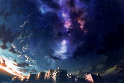 Rule 34 | building, city, cloud, commentary request, mocha (cotton), mountain, night, night sky, no humans, original, revision, scenery, signature, sky, star (sky), starry sky