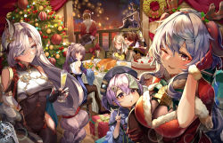 Rule 34 | 2boys, 6+girls, absurdres, alternate costume, beidou (genshin impact), bell, black gloves, black hair, black pantyhose, blonde hair, blue hair, blush, bodysuit, box, braid, breast curtain, breasts, cake, chopsticks, christmas, christmas ornaments, christmas tree, cleavage, coin hair ornament, commentary, cup, drink, drunk, english commentary, food, ganyu (genshin impact), genshin impact, gift, gift box, gloves, golden shrimp balls (genshin impact), hair ornament, hair over one eye, highres, holding, holding cup, holding food, horns, indoors, keqing (genshin impact), lantern, long hair, looking at viewer, low-braided long hair, low-tied long hair, medium breasts, multiple boys, multiple girls, neck bell, night, night sky, ningguang (genshin impact), pantyhose, pengrani, purple eyes, purple hair, qiqi (genshin impact), santa costume, scenery, shenhe (genshin impact), sidelocks, silver hair, sitting, sky, smile, standing, sweat, sweet madame (genshin impact), talisman, upper body, vision (genshin impact), xiao (genshin impact), zhongli (genshin impact)