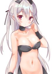 Rule 34 | 1girl, breasts, highres, large breasts, long hair, looking at viewer, navel, no panties, original, red eyes, silver hair, simple background, solo, tsubaki (tatajd), twintails, very long hair, white background
