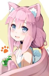 Rule 34 | 1girl, animal ear fluff, animal ears, bad id, bad twitter id, blue eyes, cat ears, choker, commentary request, from side, hair bobbles, hair ornament, highres, hinata channel, holding, holding own hair, hoshizaki reita, long hair, low twintails, nekomiya hinata, open mouth, pink hair, smile, solo, tank top, twintails, upper body, very long hair, virtual youtuber, white tank top