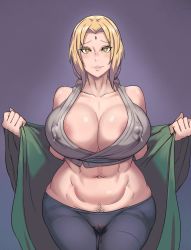 Rule 34 | 1girl, absurdres, blonde hair, breasts, colorized, highres, huge breasts, lactation, lactation through clothes, metal owl (aden12), naruto, naruto (series), solo, thick thighs, thighs, tsunade (naruto)