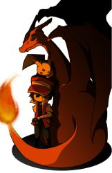 Rule 34 | 1boy, bad id, bad pixiv id, baseball cap, black hair, charizard, chikin (80403761), creatures (company), dragon, fingerless gloves, fire, flame-tipped tail, game freak, gen 1 pokemon, gloves, hair over eyes, hat, hat over eyes, holding, holding poke ball, light, nintendo, pikachu, poke ball, pokemon, pokemon (creature), popped collar, red (pokemon), shadow, ticktack chicken