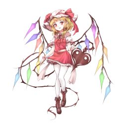 Rule 34 | 1girl, bad id, bad twitter id, blonde hair, blush, boots, cross-laced footwear, crystal, flandre scarlet, full body, hat, hat ribbon, image sample, lace-up boots, laevatein, looking at viewer, minust, mob cap, open mouth, pointy ears, puffy sleeves, red eyes, ribbon, shirt, short hair, short sleeves, side ponytail, simple background, skirt, skirt set, smile, solo, thighhighs, touhou, vest, white background, white thighhighs, wings, wrist cuffs