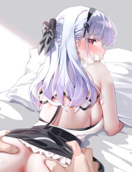 Rule 34 | 1girl, absurdres, anus, anus peek, ass, ass grab, azur lane, backless outfit, black hairband, blunt bangs, bow, classic (zildjian33), clothes lift, commentary request, dido (azur lane), earrings, hair bow, hairband, highres, jewelry, long hair, looking at viewer, looking back, maid, on bed, partial commentary, skirt, skirt lift, sweat, white hair