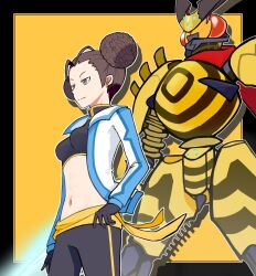 breasts digimon digimon_(creature) digimon_story:_cyber_sleuth fei_wong_tomoe_ignacio gloves midriff scarf smile tigervespamon