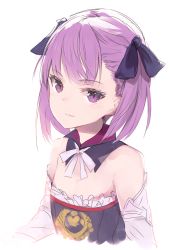 Rule 34 | 1girl, bare shoulders, blush, detached sleeves, fate/grand order, fate (series), flat chest, helena blavatsky (fate), looking at viewer, makihitsuji, purple eyes, purple hair, short hair, sketch, smile, solo, strapless, sefirot, white background