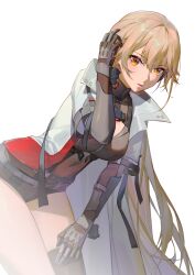 Rule 34 | 1girl, absurdres, black gloves, black leotard, black thighhighs, blonde hair, breasts, coat, covered navel, girls&#039; frontline 2: exilium, gloves, grey coat, highres, large breasts, leaning forward, leotard, long hair, looking at viewer, open clothes, open coat, orange eyes, ots-14 (girls&#039; frontline), parted lips, ren huozhe, single thighhigh, solo, thighhighs, very long hair