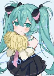 Rule 34 | 1girl, absurdres, blue eyes, blue hair, blush, bow, cheerleader, detached sleeves, hair bow, hatsune miku, highres, holding, holding pom poms, long hair, long sleeves, looking at viewer, pleated skirt, pom pom (cheerleading), pom poms, project diva (series), shirt, sing&amp;smile (vocaloid), skirt, sleeveless, sleeveless shirt, smile, solo, sparkle, twintails, very long hair, vocaloid, yukia 1128
