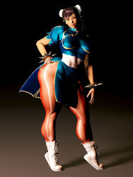 Rule 34 | 1girl, 3d, ass, black hair, boots, bracelet, breasts, brown eyes, brown hair, bun cover, capcom, china dress, chinese clothes, chun-li, curvy, double bun, dress, earrings, hair bun, hand on own hip, hip focus, huge ass, jewelry, kou2, kou (103501), large breasts, legs, lips, muscular, pantyhose, pelvic curtain, realistic, sash, solo, spiked bracelet, spikes, standing, street fighter, thick thighs, thighs, tiptoes, wide hips