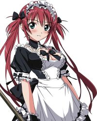 Rule 34 | 1girl, absurdres, airi (queen&#039;s blade), airi (queen's blade), airi (the infernal temptress), aqua eyes, black gloves, black ribbon, breasts, brown hair, cleavage, eyebrows, gloves, hair ribbon, highres, holding, long hair, looking at viewer, maid, maid headdress, medium breasts, queen&#039;s blade, ribbon, solo, transparent background, twintails, vector trace