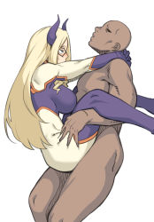 Rule 34 | 1boy, 1girl, blonde hair, bodysuit, boku no hero academia, breasts, clothed female nude male, clothed sex, dyun, eye mask, faceless, faceless male, from side, highres, horns, large breasts, long hair, mount lady, nude, profile, rolling eyes, sex, simple background, suspended congress, sweatdrop, white background