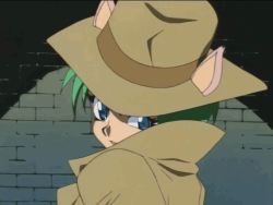 Rule 34 | 00s, 1girl, animal ears, animated, animated gif, blue eyes, bouncing breasts, breasts, cat ears, coat, flashing, green hair, hat, kakio hazuki, mouse (anime), nipples, open clothes, open coat, screencap, trench coat