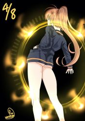 Rule 34 | 1girl, ass, bare legs, female focus, jacket, long sleeves, naked jacket, saki (manga), solo, takakamo shizuno, track jacket
