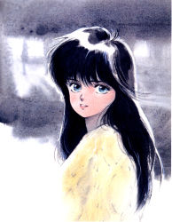 Rule 34 | 1980s (style), ayukawa madoka, black hair, blue eyes, highres, kimagure orange road, long hair, oldschool, retro artstyle, solo, takada akemi