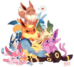 Rule 34 | biting, biting another&#039;s tail, blush, creatures (company), eevee, espeon, evolutionary line, faceplant, flareon, frown, game freak, gen 1 pokemon, gen 2 pokemon, gen 4 pokemon, gen 6 pokemon, glaceon, heart, highres, jolteon, leafeon, nintendo, one eye closed, pain, pokemon, pokemon (creature), signature, split tail, spoken heart, suikuzu, sylveon, tail, tail biting, umbreon, vaporeon