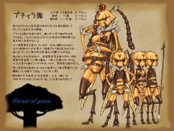 Rule 34 | 4girls, antennae, arthropod girl, bee, bee (insect), bee girl, breasts, bug, character sheet, colored skin, crown, extra arms, extra eyes, furry, highres, holding, holding weapon, honey, insect, insect girl, jar, jon henry nam, large breasts, medium breasts, monster girl, mother and daughter, multiple girls, namu gunsou, original, polearm, pregnant, princess, queen, queen bee, small breasts, spear, translation request, tree, weapon, wings, yellow skin