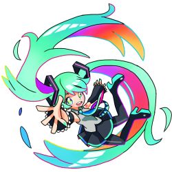 Rule 34 | :d, aqua eyes, aqua hair, aqua nails, aqua neckwear, artist request, belt, black skirt, blonde hair, boots, detached sleeves, eyebrows, grey shirt, hair ornament, hatsune miku, lace-trimmed sleeves, lace trim, long hair, multicolored eyes, multicolored hair, nail polish, necktie, number tattoo, open mouth, orange hair, pink eyes, pink hair, pleated skirt, purple hair, reaching, reaching towards viewer, shirt, simple background, skirt, sleeveless, smile, tattoo, thigh boots, thighhighs, twintails, very long hair, vocaloid, water drop, white background, yellow eyes