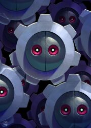 Rule 34 | digimon, digimon (creature), flower-shaped pupils, gears, kohagurumon, looking at viewer, red eyes, robot, symbol-shaped pupils