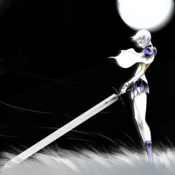 Rule 34 | 00s, cape, clare (claymore), claymore (series), claymore (sword), huge weapon, moon, pteruges, solo, sword, weapon, wind, yama
