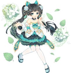 Rule 34 | 1girl, ark order, bare shoulders, black bow, black hair, blue bow, blue footwear, bow, bug, butterfly, butterfly wings, detached collar, detached sleeves, dress, energy wings, flat chest, flower, footwear bow, frilled sleeves, frills, full body, gold trim, green bow, green dress, green eyes, green wings, hair bow, hair flower, hair ornament, hairclip, insect, insect wings, leaf, leizu (ark order), long hair, long sleeves, multicolored clothes, multicolored dress, official art, shoes, solo, sparkle, tachi-e, thighhighs, transparent background, tsukimi (xiaohuasan), twintails, very long hair, white bow, white dress, white flower, white thighhighs, wings