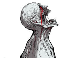 Rule 34 | blood, bloodborne, bloody tears, from side, kankan33333, monster, no humans, open mouth, orphan of kos, profile, sharp teeth, simple background, solo, teeth, white background