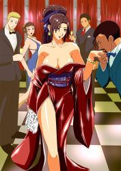 Rule 34 | 2girls, breasts, dress, fatal fury, formal, highres, large breasts, multiple girls, nail polish, shiranui mai, suit