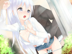 Rule 34 | blush, bra, breasts, long hair, nipples, open clothes, open mouth, open shirt, panties, sex, shirt, skirt, small breasts, tagme, uncensored, underwear, upskirt, very long hair, white hair, yukki to asobo!